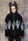 Bones fleece jacket faux fur grunge skeleton bomber in black