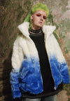 Gradient fleece jacket faux fur tie-dye bomber in blue white