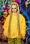 Tartan hood jacket reversible fleece emoji bomber in yellow