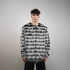 Shaggy faux fur jacket black white detachable hood striped collarless coat zebra bomber rave fleece festival pullover burning man overcoat