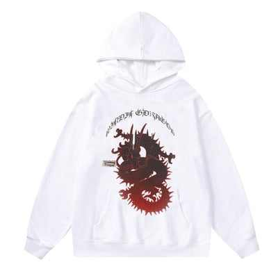 Dragon hoodie Japanese pullover snake top Anime jumper white