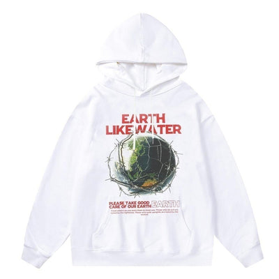 Earth print hoodie world peace pullover raver jumper white