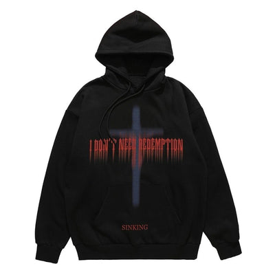 Cross print hoodie Gothic pullover punk redemption jumper