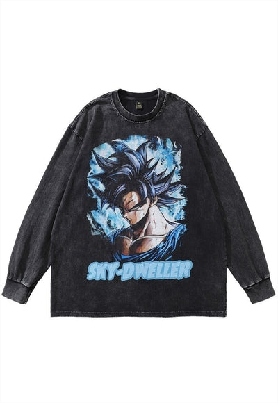 Son Goku t-shirt vintage wash Dragon ball long tee retro top