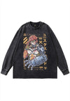 Anime t-shirt vintage wash Japanese cartoon top long tee