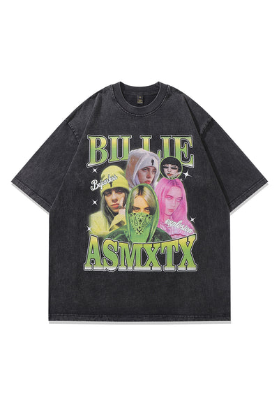 Billie Eilish t-shirt famous singer tee retro bad guy top in vintage grey
