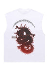 Dragon print sleeveless t-shirt retro tank top surfer vest