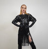 Oversize sequin dress drop shoulder fringed gown tassels sundress embellished baggy frock luxury going out sheath one size fancy blouse