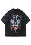 Butterfly print t-shirt floral tee retro pattern top in grey