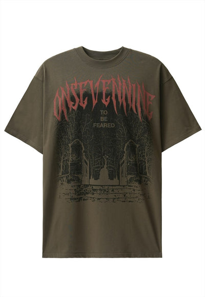 Cemetery print t-shirt Gothic tee grunge punk top brown