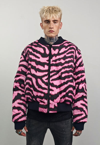 Striped varsity jacket pink zebra reversible 4in1 bomber