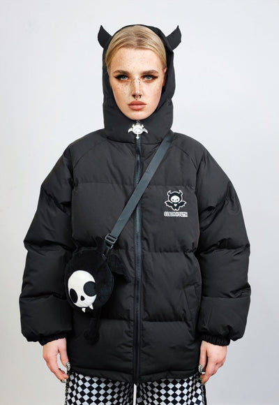 Devil horn jacket black grunge puffer retro Anime bomber