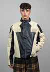 Motorcycle jacket faux leather racing bomber colour block