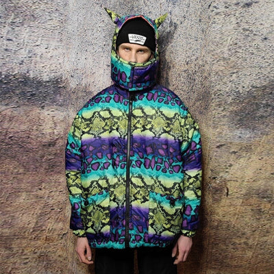 Snake bomber reversible python jacket tiedye graffiti puffer