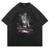Cat t-shirt guitar print top vintage wash retro kitty tee
