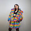 Rainbow faux fur coat cropped unicorn bomber fluffy carnival fleece detachable sleeves festival jacket burning man short luminous overcoat