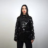 Long sleeve sequin embellished mesh top black body hugging luxury embroidered t-shirt luminous going out fancy dress jumper party pullover