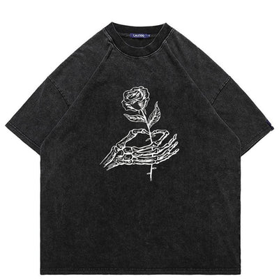 Skeleton palm t-shirt vintage rose top retro gothic tee grey