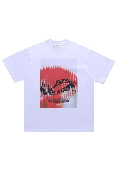 Illusion slogan t-shirt abstract print tee grunge top white