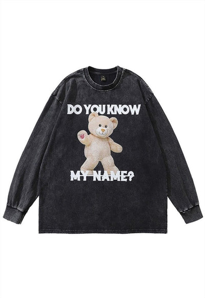 Bear t-shirt vintage Teddy poster tee long sleeve top grey