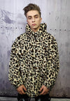 Leopard fleece jacket in cream animal print hooded bomber