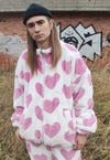 Heart fleece jacket handmade reversible love bomber in pink