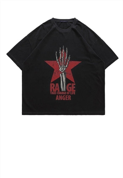 Skeleton hand t-shirt grunge bones rock star top in black