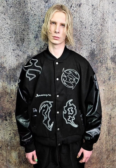 Grunge varsity jacket Gothic patch baseball bomber black