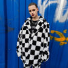 Chequerboard fleece jacket handmade fluffy check coat black