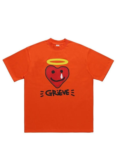 Heart print t-shirt angel tee grunge pop art top in orange