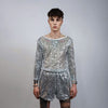 Transparent sequin top silver embellished mesh sweatshirt sheer blouse metallic catwalk jumper party see-through top festival glitter tee