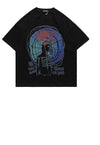 Crow print t-shirt slogan tee bone top in black