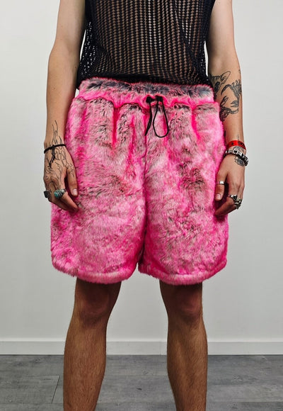 Pink faux fur shorts luxury going out fuzzy cropped pants Dark Harvest