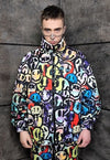 Reversible emoji fleece jacket handmade smile coat in blue