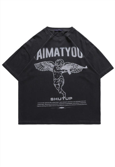 Angel print t-shirt retro saint sculpture top punk tee black