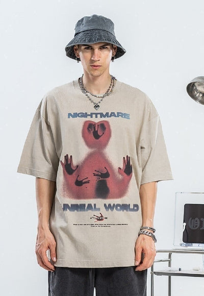 Ghost print t-shirt retro monster hands tee scary top cream