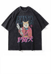 Akita print t-shirt punk dog tee retro animal top acid grey