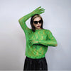 Long sleeve lace top crochet jumper sheer lace t-shirt see-through sweatshirt punk pullover transparent party t-shirt catwalk tee in green