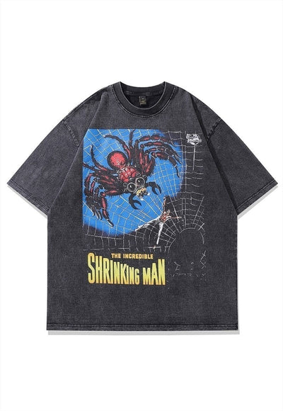 Spider print t-shirt grunge Gothic tee retro punk top grey