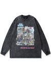 Sponge Bob t-shirt grunge cartoon long tee retro top in grey