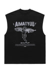 Angel print tank top surfer vest retro sleeveless t-shirt