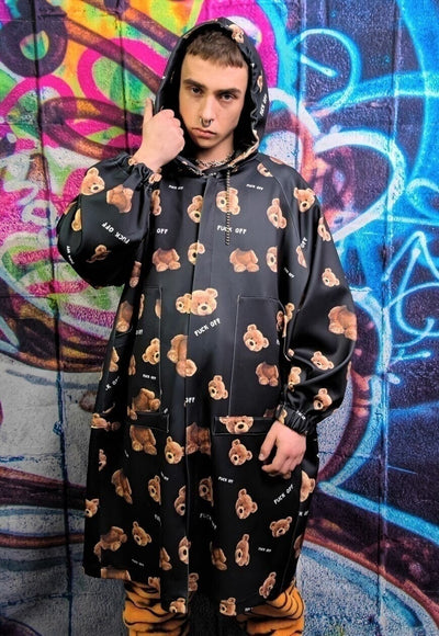 Teddy bear jacket handmade punk windbreaker in black