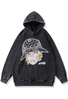 Anime print hoodie grunge pullover Japanese top acid grey