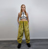 Checked faux fur joggers geometric raver pants fluffy winter trousers skiing fleece overalls festival bottoms neon burning man pants yellow