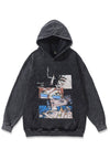 Smoke print hoodie anime pullover Japanese cartoon top grey