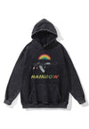 Rainbow print hoodie grunge pullover rocker top acid grey