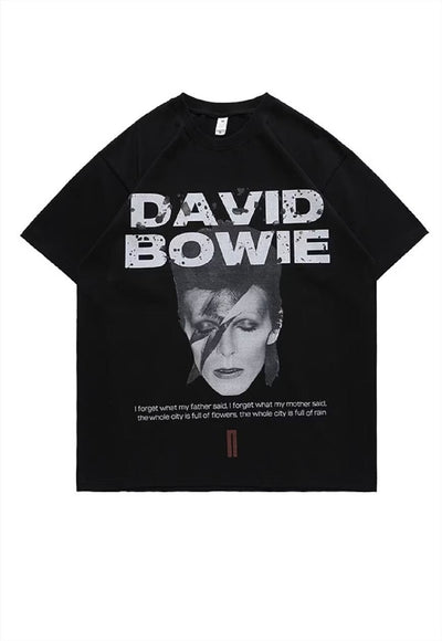 David Bowie t-shirt rock star tee grunge skater top in black
