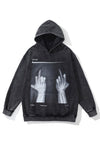 Skeleton print hoodie grunge pullover bones top in acid grey