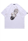 Disc print t-shirt retro saw tee grunge CD top in white