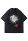 Ghost print t-shirt darkness slogan tee retro top in grey